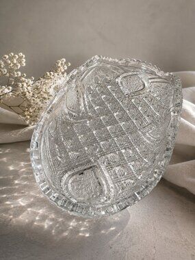 Vintage Hobstar Cut Glass Relish Tray | Brilliant Style Crystal Celery Dish 10.2